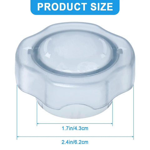 Lid Plug Replacement For Low Profile 64 Oz Blender Container Fits Pro750 Pro300 Drink Machine And 7500 Series Easy Remove Clear Plug with dimensions.