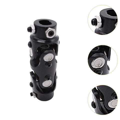 Upgrade Your Ride With This Super Strong 3/4 By 3/4 Inch Double Steering U Joint Universal Shaft Coupler Built From Premium Metal For Smooth Driving And Long Lasting Performance On Any Car Or Truck black metal universal steering U joint with 3/4 inch bore