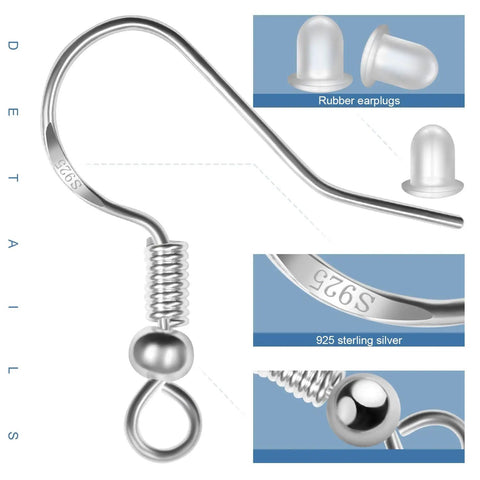 Sterling Silver Earring Hooks Set For DIY Jewelry Making, 60 Pairs, 120 Pieces, Fish Hooks Ear Wires, Hypoallergenic Findings
