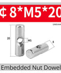 Beefy Furniture Barrel Nuts And Thumb Screws Bolt Set With Cross Dowels And Slotted Fittings Silver Finish Multiple Sizes diagram