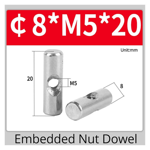 Beefy Furniture Barrel Nuts And Thumb Screws Bolt Set With Cross Dowels And Slotted Fittings Silver Finish Multiple Sizes diagram