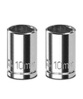 Two Piece One Quarter Inch Drive 10mm Socket Set Shallow Profile Mirror Finish CRV Steel Six Point Design