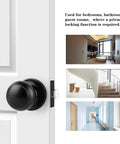 Door Knob Set, 10 Pack Matte Black Colonial Ball Knob Interior Passage Handles For Closet And Hallway Doors, shown on white door