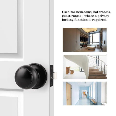Door Knob Set, 10 Pack Matte Black Colonial Ball Knob Interior Passage Handles For Closet And Hallway Doors, shown on white door