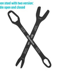 Universal Wrench Set With 38 Pieces Dual SAE And Metric Wrenches From One Quarter Inch To One Inch And Six To Twenty Five Millimeters Two Piece Carbon Steel With Corrosion Resistant Finish Ideal For Home And Auto Repairs showing two double-ended wrenches