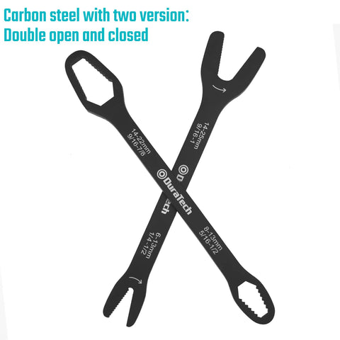 Universal Wrench Set With 38 Pieces Dual SAE And Metric Wrenches From One Quarter Inch To One Inch And Six To Twenty Five Millimeters Two Piece Carbon Steel With Corrosion Resistant Finish Ideal For Home And Auto Repairs showing two double-ended wrenches