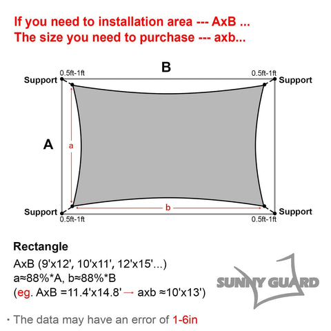 Butter Cream 10 Ft By 13 Ft Sun Shade Sail UV Blocking installation guide with size measurements and support points.