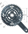 Triple Chainring Crankset With Bottom Bracket For Road And Mountain Bikes Eight And Nine Speed M430 42T 32T 22T 170mm Arm BCD 104 64mm Fits 68mm Or 73mm Shell Black Built For Any Ride, shown with measurements