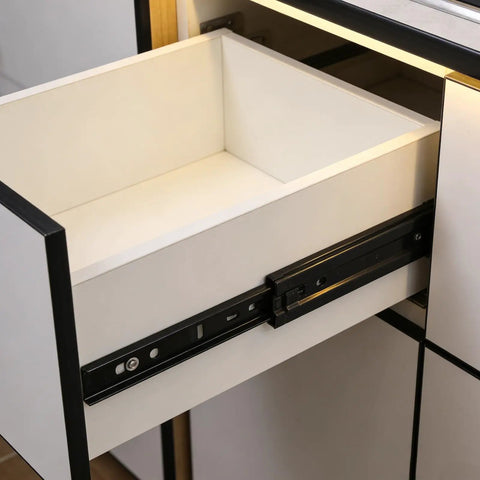 2 Pack Mini Full Extension 3 Section Ball Bearing Drawer Slides For Smooth Quiet Glide In Cabinets Dressers And Shelves Durable Metal Rails With Protective Coating Built For Daily Use installed on white cabinet drawer