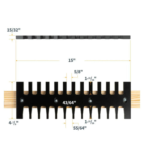 15 Inch Dovetail Jig System with template showing precise measurements and mounting hardware for woodworking projects