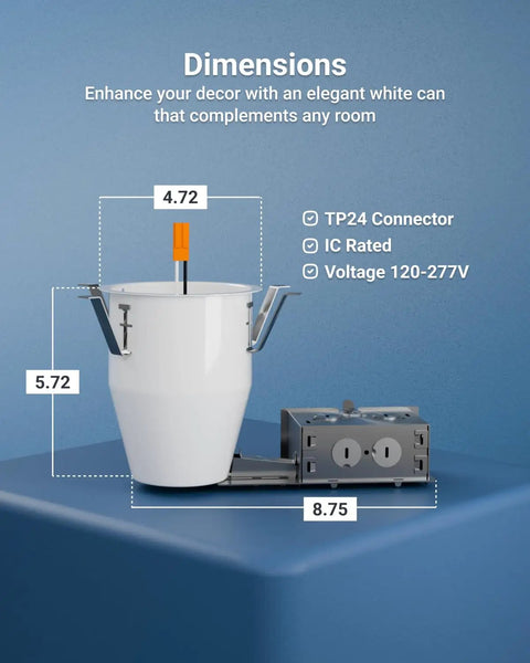 4 Inch Recessed Lighting Housing Remodel Can Air Tight IC Rated For Insulation, 120-277V, showing dimensions and TP24 connector
