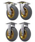 8 Inch Industrial Casters With Quiet Wear Resistant Rubber Wheels And 360 Degree Bearing For Flatbed Trolleys Steel Frame Beefed Up Thickened Design Two Universal And Two Fixed Orientation Smooth Rolling Heavy Duty Mobility, showing two universal swivel and two fixed casters