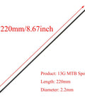 220mm 13G MTB spoke with measurements, part of 12 Pack 220mm Two Point Two Millimeter 13G Stainless Steel MTB Road Bike Spokes With Nipples And Copper Cap Built To Last Wheel Build Kit For True Tension And Smooth Rides.