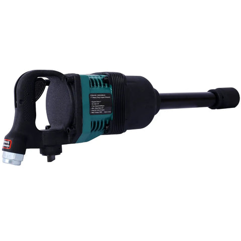 Heavy Duty One Inch Pneumatic Impact Wrench Pumping Out Badass 1900 Ft Lbs Of Raw Torque with sturdy handle and nozzle.