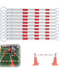 Heavy Duty Retractable Traffic Cone Bar Set Prime Gear For Road Work and Crowd Control No Sweat Adjustable Safety Barrier in red and white.