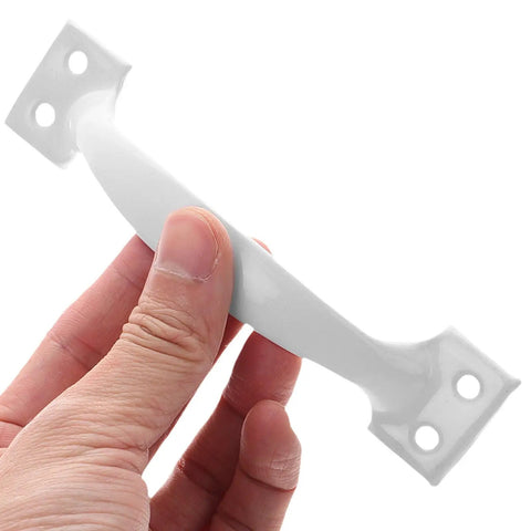 Hand holding Vintage Iron Door Pull Handle With Screws, Classic Sleek Finish, Dope Retro Vibe Hardware for cabinets.