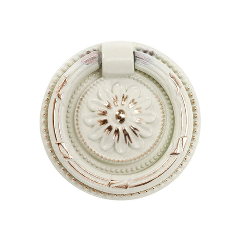 European Style Drop Ring Pull Handles for Cabinets and Drawers Lotus Pattern Knobs 2.2 Inch Diameter Zinc Alloy