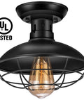 Farmhouse Flush Mount Ceiling Light Fixture With Industrial Metal Black Cage Rustic Style Close To Ceiling Lighting UL Listed