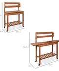 Mobile Garden Potting Bench With Sliding Tabletop Outdoor Wood Workstation Table On Wheels 4 Locking Casters dimensions