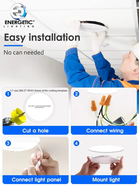 Installation steps for 12 Pack 6 Inch Ultra Thin LED Recessed Lighting With Junction Box Canless Wafer Downlight 900 Lumens