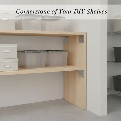 Built Tough Corner Shelf Connector Bracket For Standard Angle Steel And Wood Shelving 90 Degree Joint Silver Finish 3.9 Inch