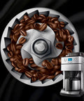 Close-up of coffee beans in grinder with Fully Automatic Home Coffee Maker With Integrated Grinder And Guided Assisted Tamping.