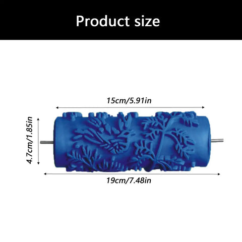 Premium 5 Inch Rubber Patterned Paint Roller Featuring An Ergonomic Handle Delivers Hella Smooth Wall And Furniture Finishes Fast Effortless Diy Coverage That Cuts Out Brush Mark Drama Every Time You Roll showing blue patterned roller size dimensions.