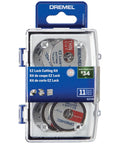Dremel EZ Lock Cutting Kit, 11-piece set in clear plastic case with blue packaging