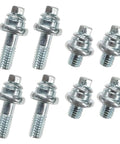 Solid 8 Pc Car Side Post Battery Terminal Bolt Kit With Two Lengths 3/8 To 16 Thread Universal Extender Studs showing galvanized bolts.
