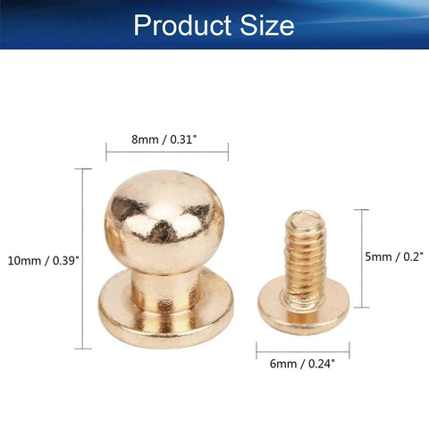 Straight Up 8Mm Round Head Button Studs Featuring Slotted Screw Design Nickel Plated Nail Rivets Solid Brass Heavy Duty Fasteners For Diy Leather Crafting And Upholstery Work 5 Rock Solid Sets size illustration showing 8mm brass studs dimensions.