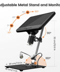 10.1 Inch Digital Microscope For Adults With 1080p Video And 12MP Imaging, 8 LED Illumination, Coin Magnifier For Error Coins, Soldering Electronics Microscope, Metal Stand, PC View, 32GB Storage, adjustable metal stand and monitor
