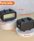 Parts info of Underwater Dive Light 700LM For Action Cameras, No-Nonsense 4 Modes SL-100 LED Fill Light, showing components labeled.