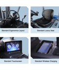 Heavy Duty Electric Forklift A Solid Workhorse For Warehouses And Outdoor Yards Hydraulic Steering interior features, ergonomics, touchscreen, luxury seat
