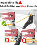 Diagram showing installation of Rear Mount Bike Kickstand Built Tough With Adjustable Aluminum Alloy Fits 24 To 29 Inch Electric And Mountain Bikes 40mm Hole Spacing Heavy Duty Stand For Adults Easy Install Sturdy Long Lasting Kickstand For Daily Rides with 40mm hole spacing and compatibility tips.