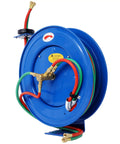 Retractable Welding Hose Reel With One Quarter Inch By 50 Foot Twin Oxygen Acetylene Hoses Heavy Duty Industrial Steel Build