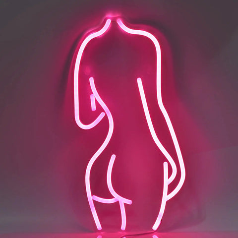 Pink Neon Sign LED Night Light USB Powered Wall Decor for Bedroom Man Cave Vibe Bar Pub Store Club Garage Home Party 17x8.5 Inches Flexible Silicone LED Strip on Clear Acrylic Board depicting abstract human form