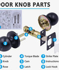 Matte Black Privacy Door Knobs Set 8 Pack With Turn Button Lock And Emergency Coin Unlock parts diagram