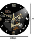 Barista Coffee Wall Clock 12 Inch Acrylic Print Battery Operated Silent Quartz Timepiece For Cafe Shop Decor Gift