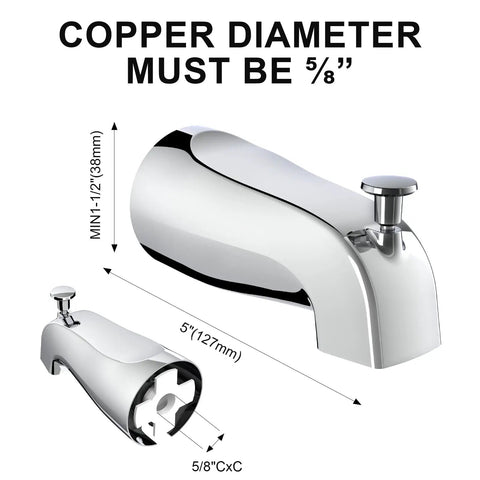 Slip On Tub Spout With Diverter For Five Inch Tub Chrome Finish Fits One Half Inch Copper Pipe And Five Eighth Inch Diameter Easy Pull Up Install