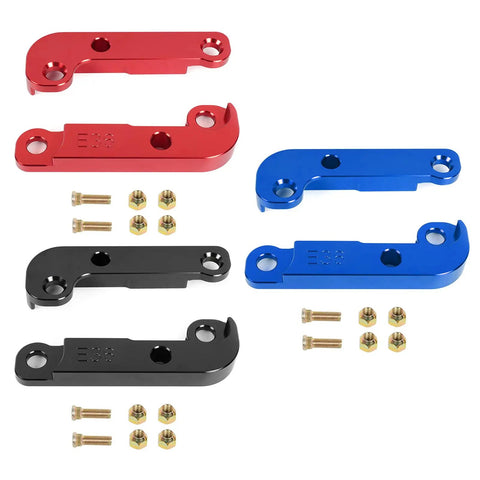 Steering Lock For Drifting Adapter Boosts Turn Angle About 25 Percent With Bolt On Aluminum Spacers Drift Tuning Kit For E46 Car Mods Steering Lock Adapter For Enhanced Handling And Aggressive Angles in red, blue, and black.