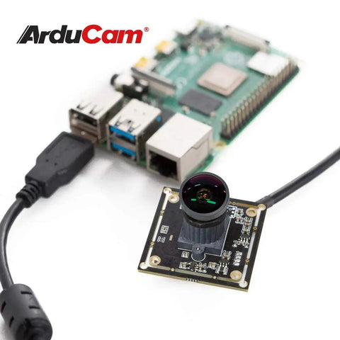 1080P Low Light WDR USB Camera Module with Microphone, Ultra Wide 160 Degree Fisheye Lens, 2MP IMX291; connected to a device