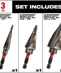 Top Tier Titanium Step Drill Bit Kit For Milwaukee Impact Drivers Rapid Strike Tip Fast Holes Up To 3 Pieces Heavy Duty Metal Working Gear, 3-piece set