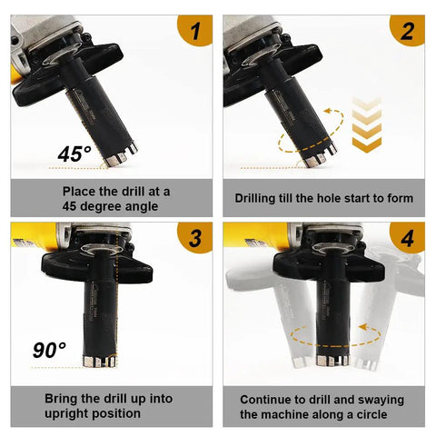 Pro Grade Diamond Core Drill Bit 2 Inch 50mm For Hard Stone Concrete Marble Granite Brick Dry Or Wet Hole Saw With 5 8 11 Thread And 75mm Drill Depth steps for drilling at 45 to 90 degrees