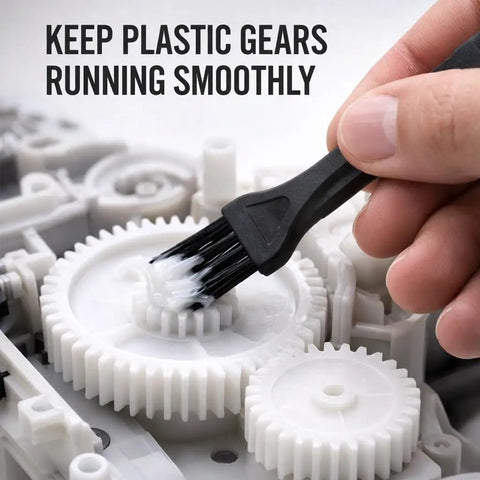 Applying Low Noise Gear Grease For Plastic Gears 1 Oz White Lithium Lubricant, Smooth Quiet Operation with brush on gear