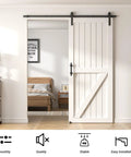 Heavy Duty Sliding Barn Door Hardware Kit With Floor Guide And Pull Handle Set And 5ft Track Kit For 36 To 40 Inch Wide Single Door installed in a room