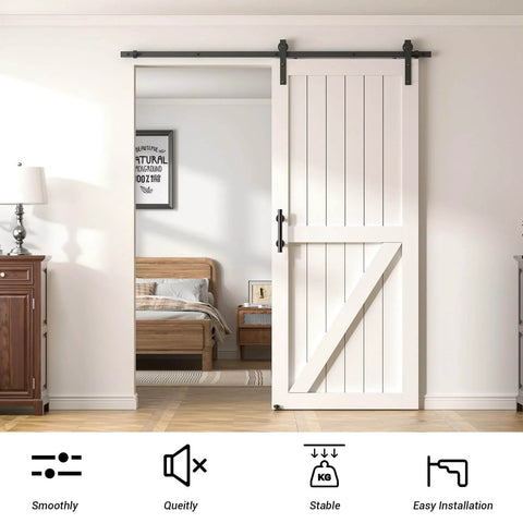 Heavy Duty Sliding Barn Door Hardware Kit With 6 Ft Track, Floor Guide And Pull Handle Set For 34 To 36 Inch Doors, Built Tough