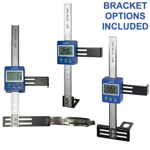 Drill Press Digital Readout EZ Depth With Large LCD Display showing multiple brackets and LCD readings, inch mm fraction formats