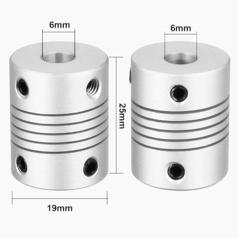 6mm To 6mm Shaft Coupler Pack Of 4, 25x19mm Aluminum Alloy Stepper Motor Coupler With Set Screws for 3D Printers and CNC Machines