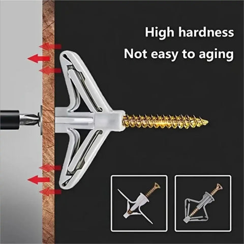 100 Pcs Gray Drywall Anchors Expansion Screws Kit For Plasterboard Walls With Self Tapping Screws, Rust-Resistant Yellow Zinc-Plated Carbon Steel, Easy Install, Strong Hold For TVs, Shelves, Mirrors, And Frames. Drywall anchor in plasterboard