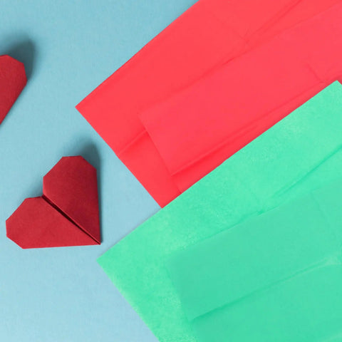Ultra Thin Tissue Paper Sheets 66x50cm 40 Pack With High Light Transmission for crafting and gift wrapping with red origami hearts